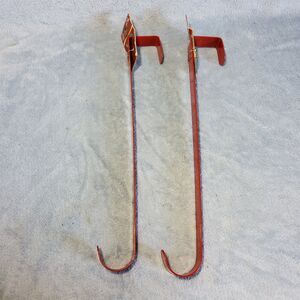 Vintage Holiday Time Over The Door Wreath Hanger Red Metal 14 Inch Set of 2